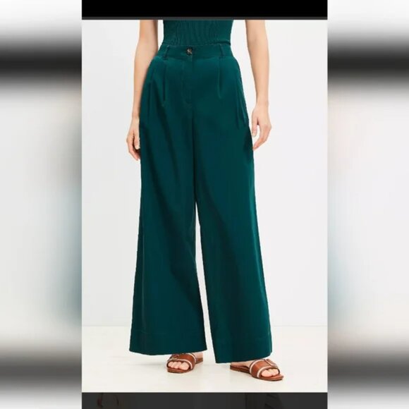 Loft Poplin Wide Leg Pants NWT Emerald Green Chino Womens Size 12 - Picture 1 of 9
